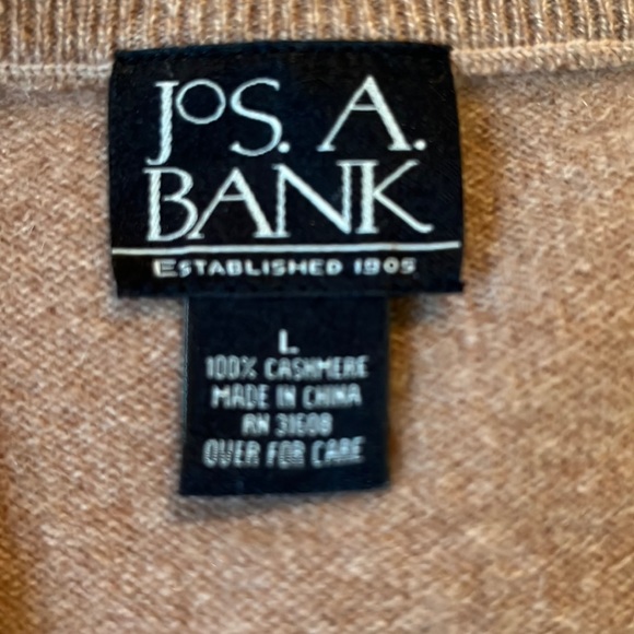 JOS A BANK Size Large V-neck Pullover Sweater Classic Khaki Tan Cashmere $198 - Picture 9 of 11